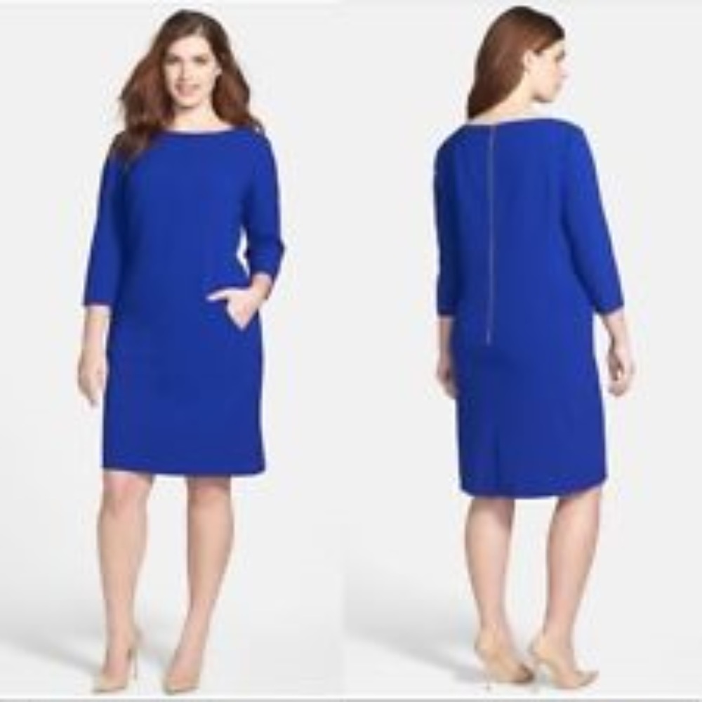 Tahari ASL Cobalt Sheath Dress with side pockets